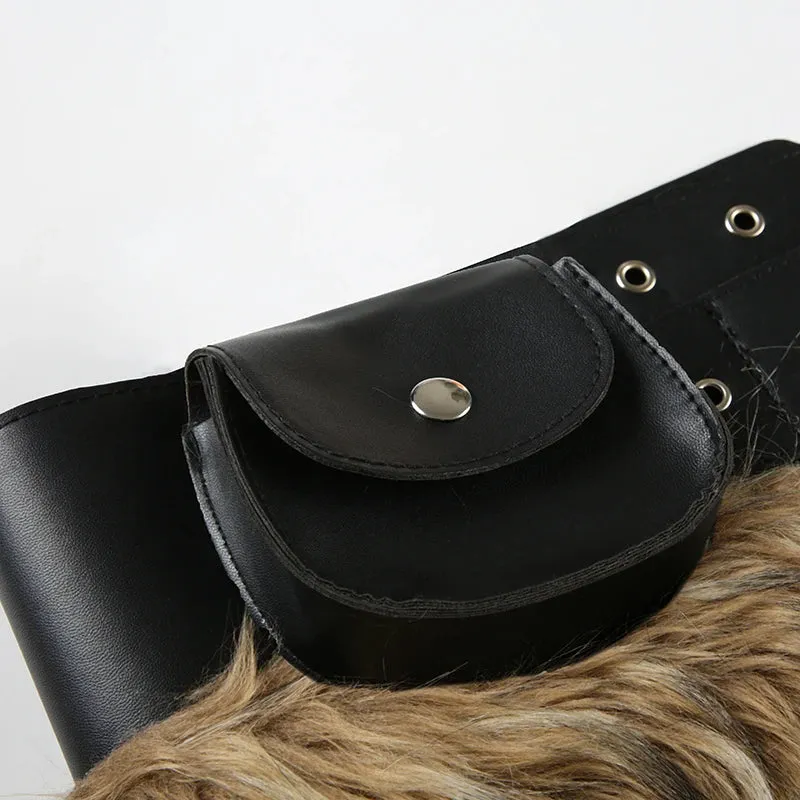 Y2K Vintage Faux Fur Patchwork Belt - Punk Western Cowboy Waistband Accessory