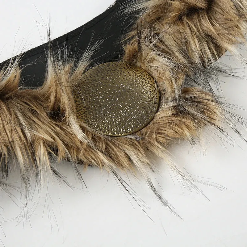 Y2K Vintage Faux Fur Patchwork Belt - Punk Western Cowboy Waistband Accessory