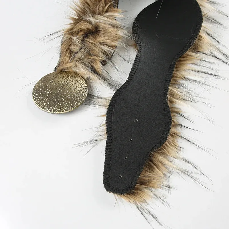 Y2K Vintage Faux Fur Patchwork Belt - Punk Western Cowboy Waistband Accessory