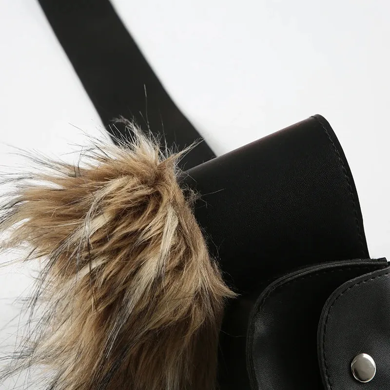 Y2K Vintage Faux Fur Patchwork Belt - Punk Western Cowboy Waistband Accessory