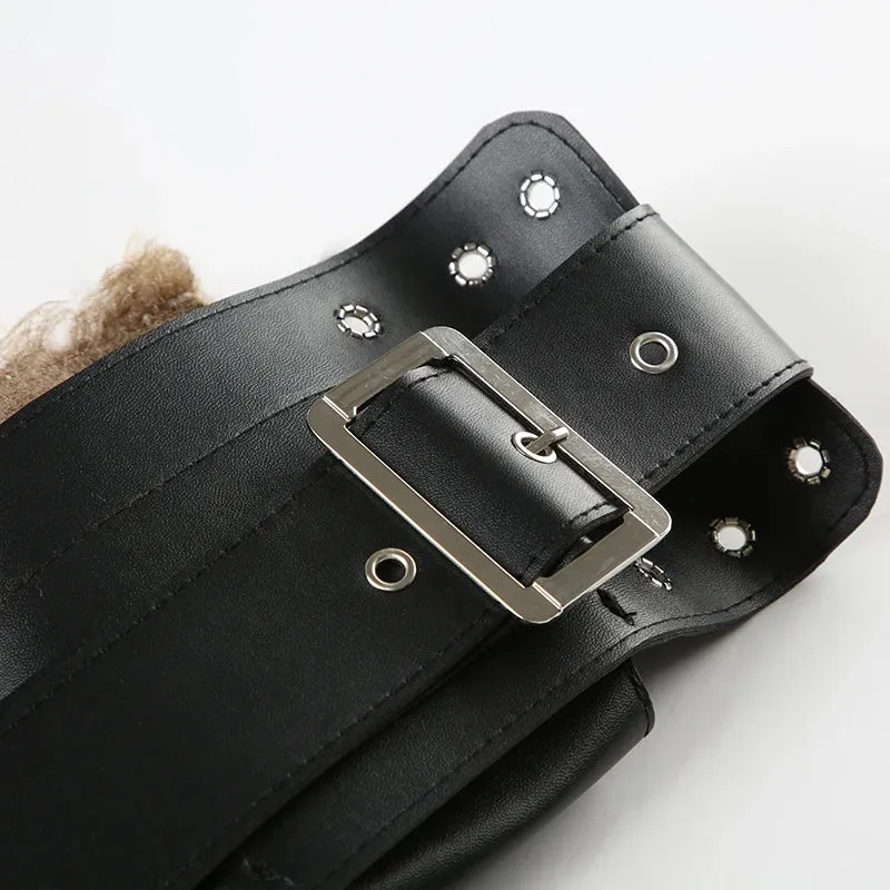 Y2K Vintage Faux Fur Patchwork Belt - Punk Western Cowboy Waistband Accessory